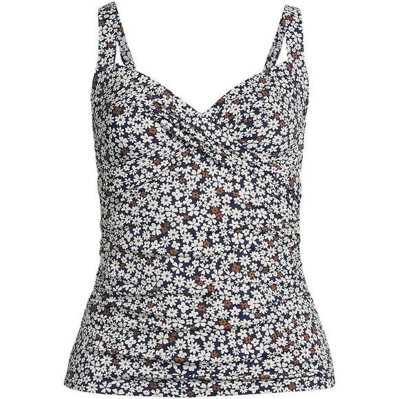 Land’s End V neck wrap Deep Sea Navy Ditsy Floral Tankini Floral underwire 10 - Picture 1 of 4